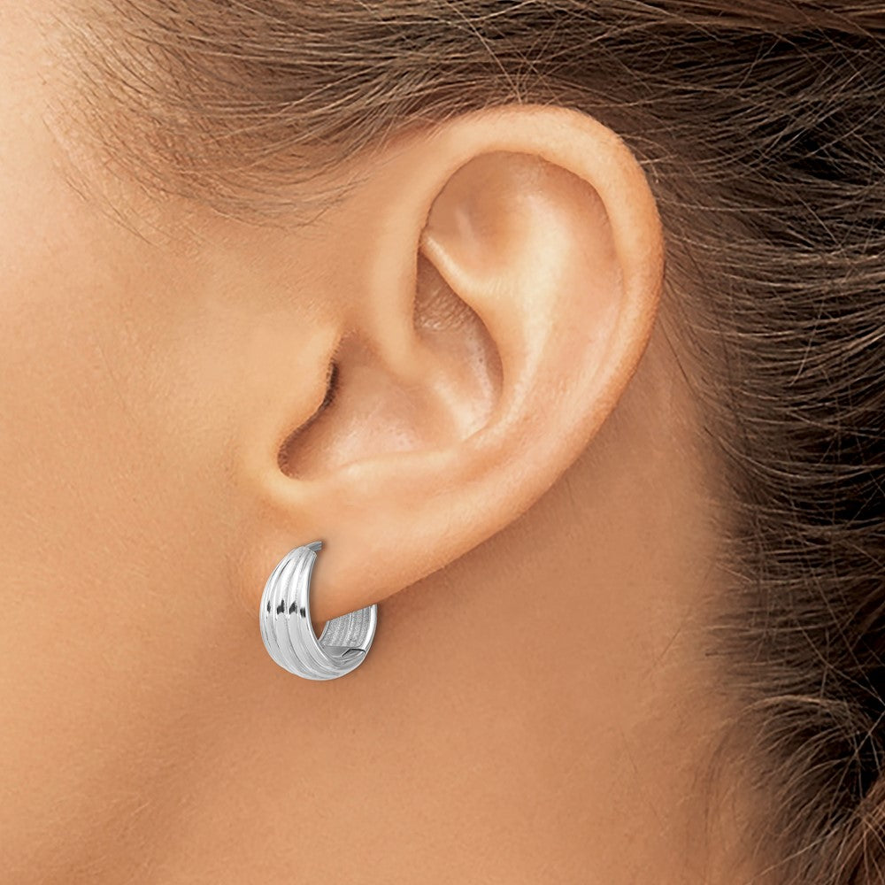 Polished/Grooved Round Huggie Hoop Earrings