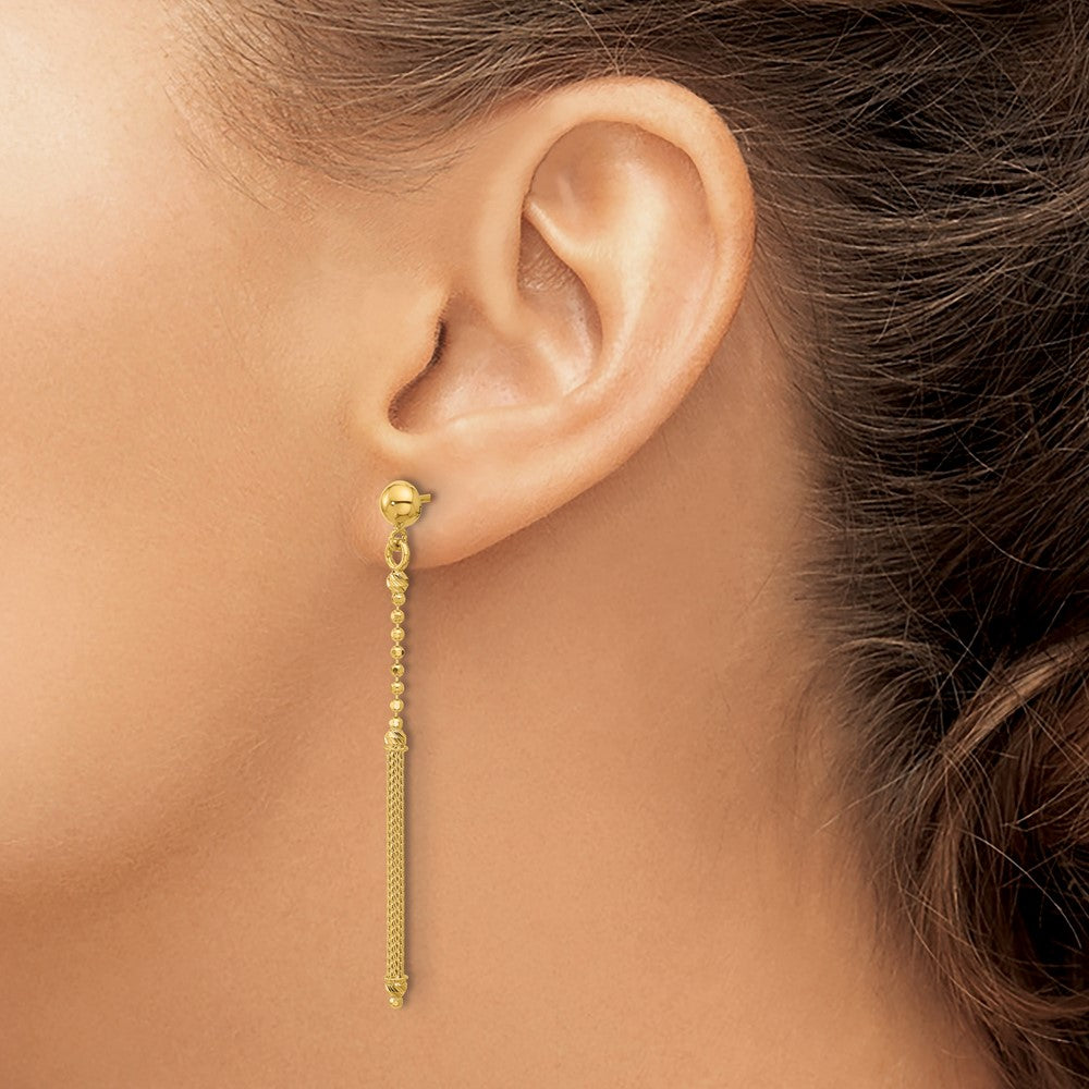 Polish/Texture/Dia-cut Bead w/Bar Dangle Post Earrings