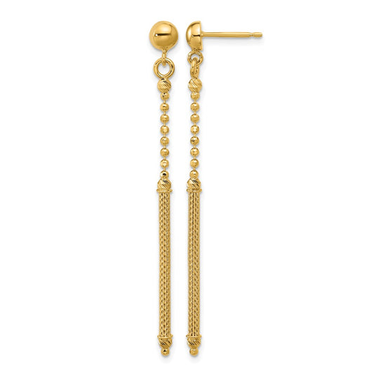 Polish/Texture/Dia-cut Bead w/Bar Dangle Post Earrings