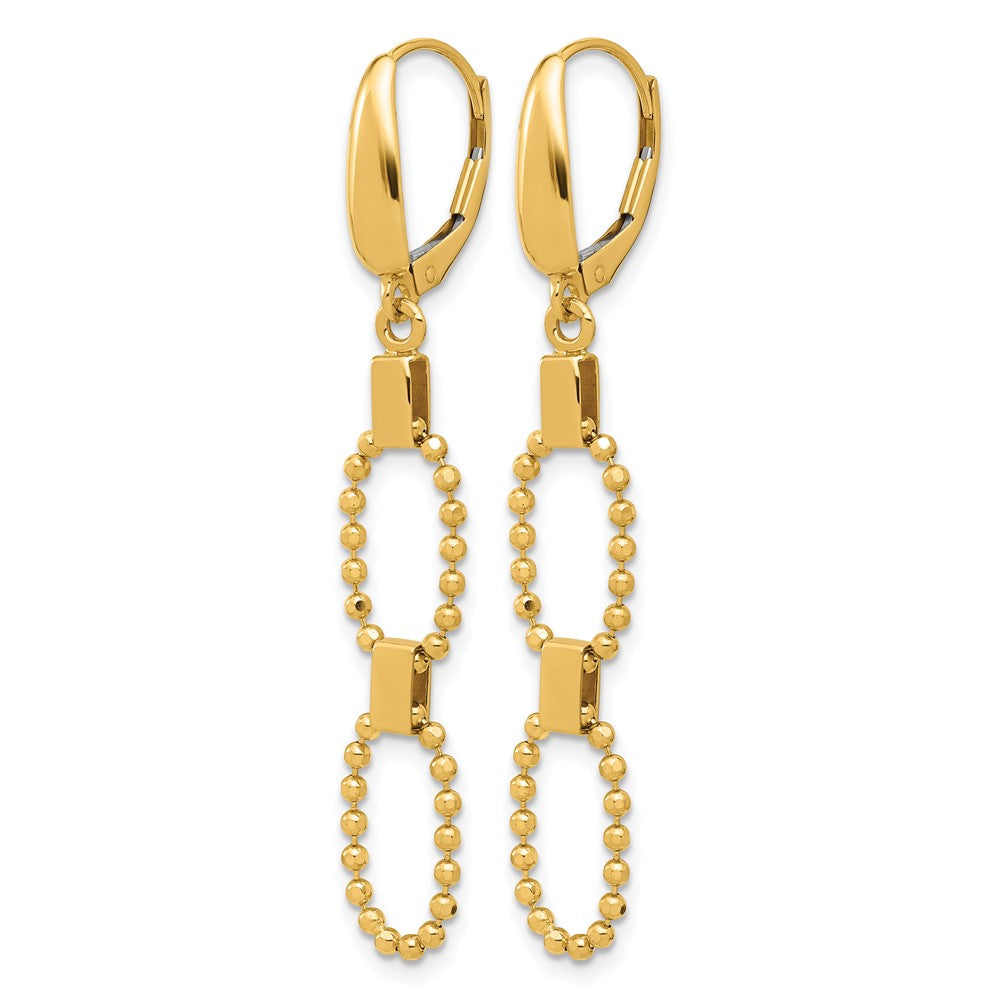 Polished/Dia-cut Beaded Link Dangle Leverback Earrings