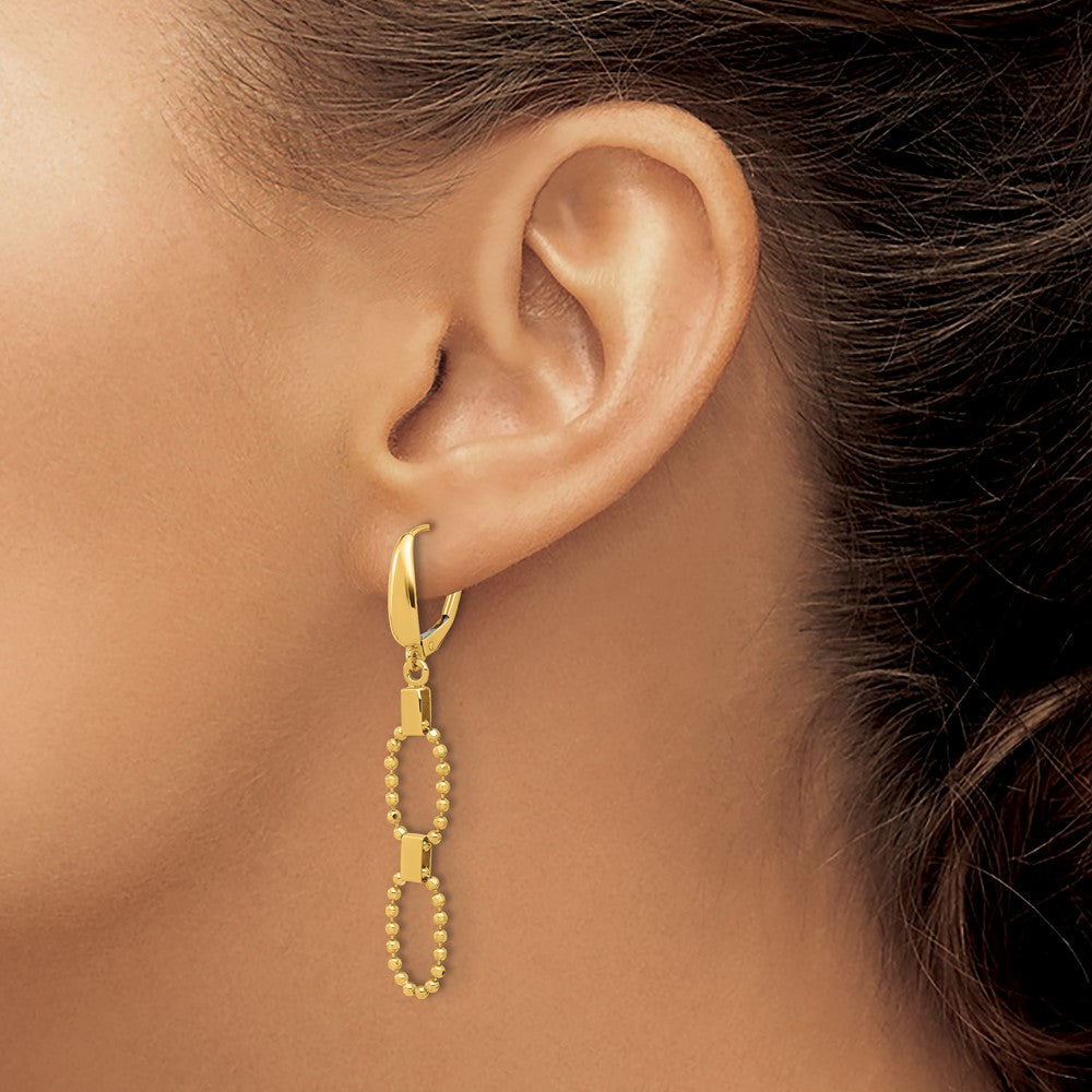 Polished/Dia-cut Beaded Link Dangle Leverback Earrings