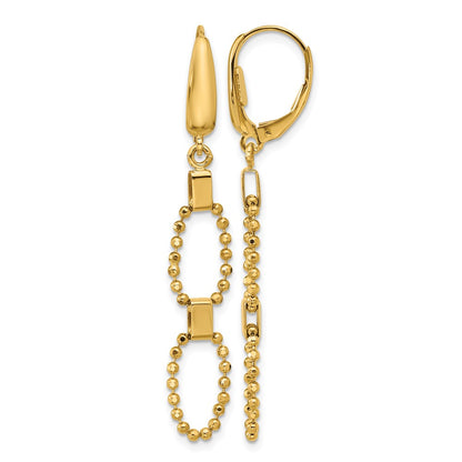 Polished/Dia-cut Beaded Link Dangle Leverback Earrings