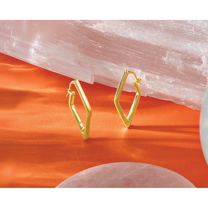 Polished Hollow Diamond Shape Hoop Earrings