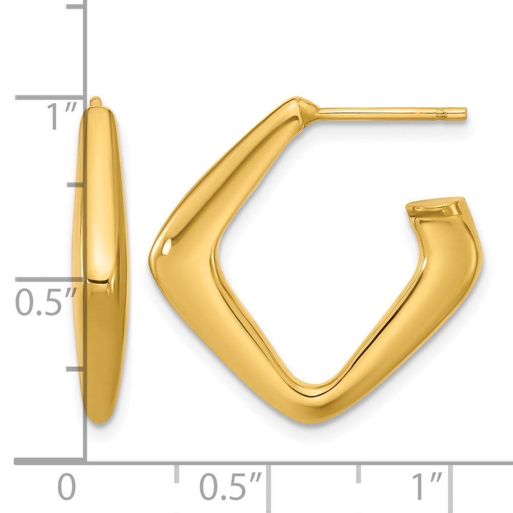 Polished Hollow J-Hoop Post Earrings - 4mm