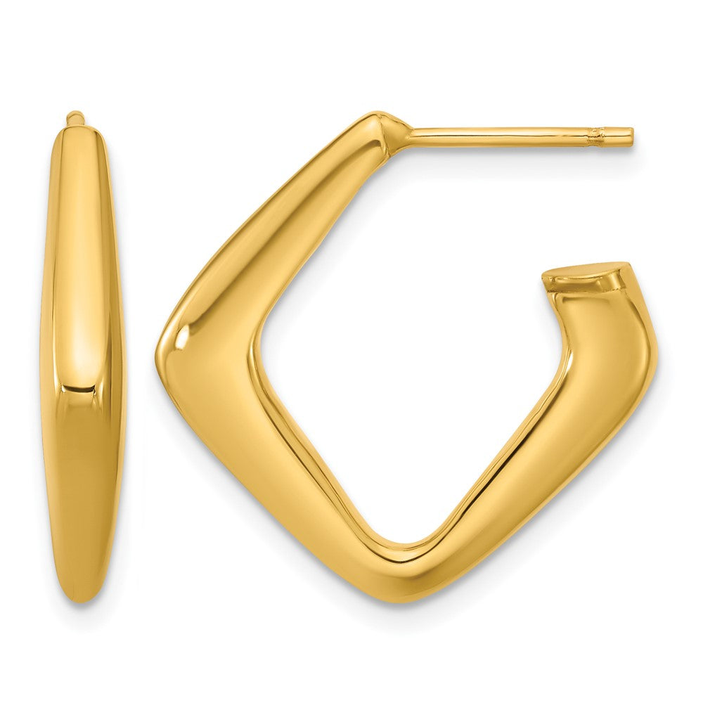 Polished Hollow J-Hoop Post Earrings - 4mm