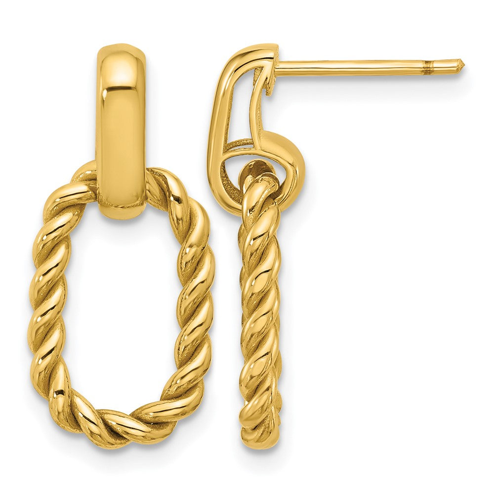 Polished and Twisted Oval Link Dangle Post Earrings - 10.75mm