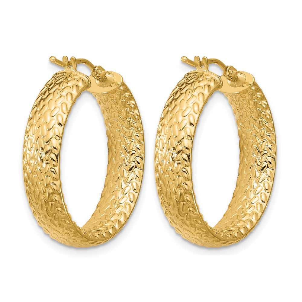 Polished Weave Design Round Hoop Earrings - 3.06g