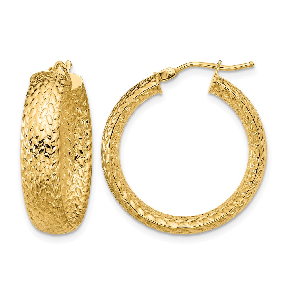 Polished Weave Design Round Hoop Earrings - 3.06g