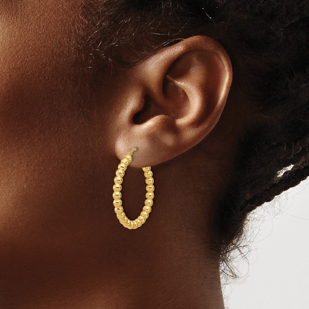 Polished Beaded Round Hoop Earrings - 2.72g