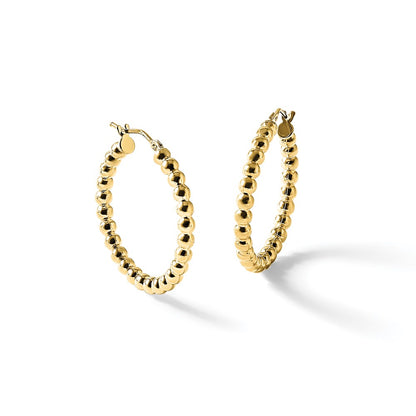 Polished Beaded Round Hoop Earrings - 2.72g