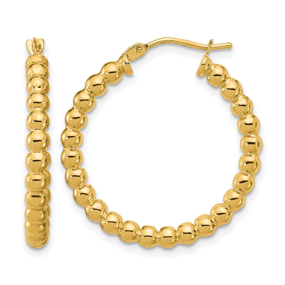 Polished Beaded Round Hoop Earrings - 2.72g