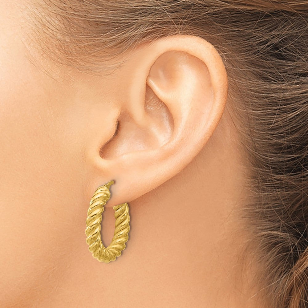 Polished/Twisted Round Hoop Earrings - 3.32-3.44g