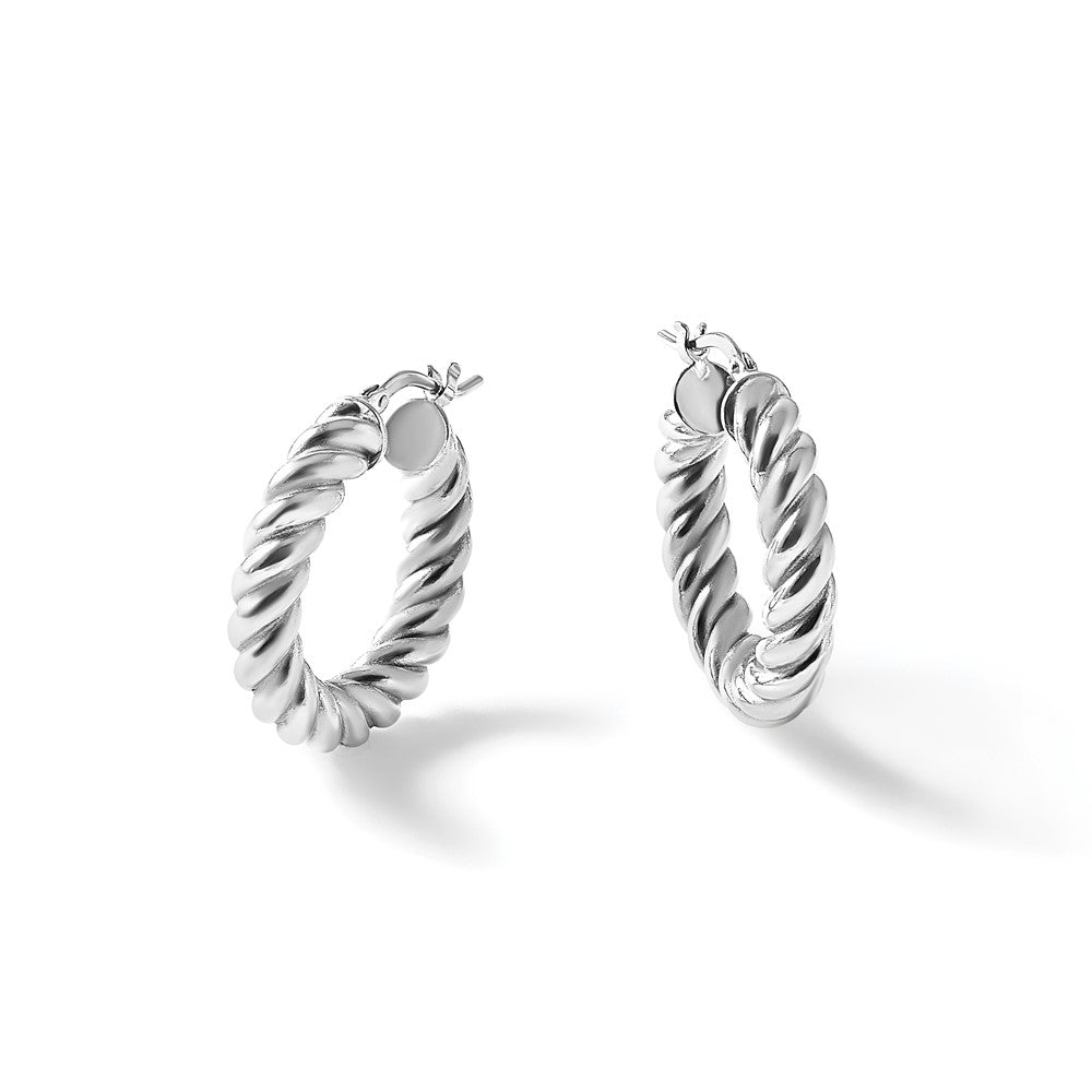 Polished/Twisted Round Hoop Earrings - 3.32-3.44g