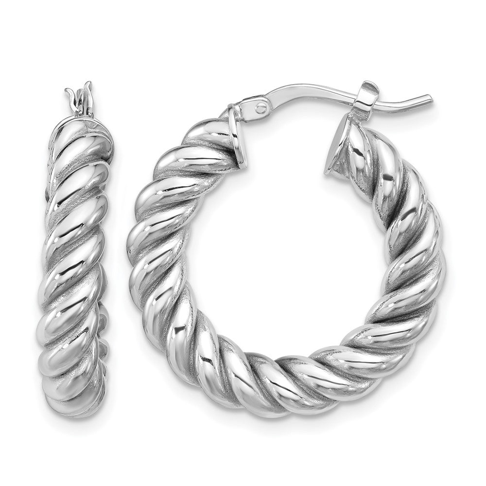 Polished/Twisted Round Hoop Earrings - 3.32-3.44g