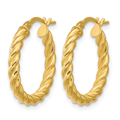 Polished/Twisted Round Hoop Earrings - 3mm