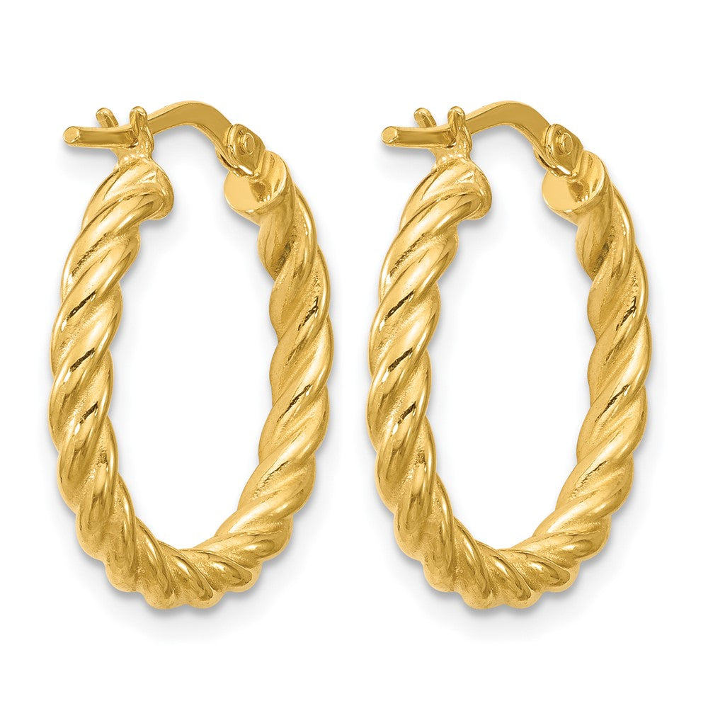 Polished/Twisted Round Hoop Earrings - 3mm