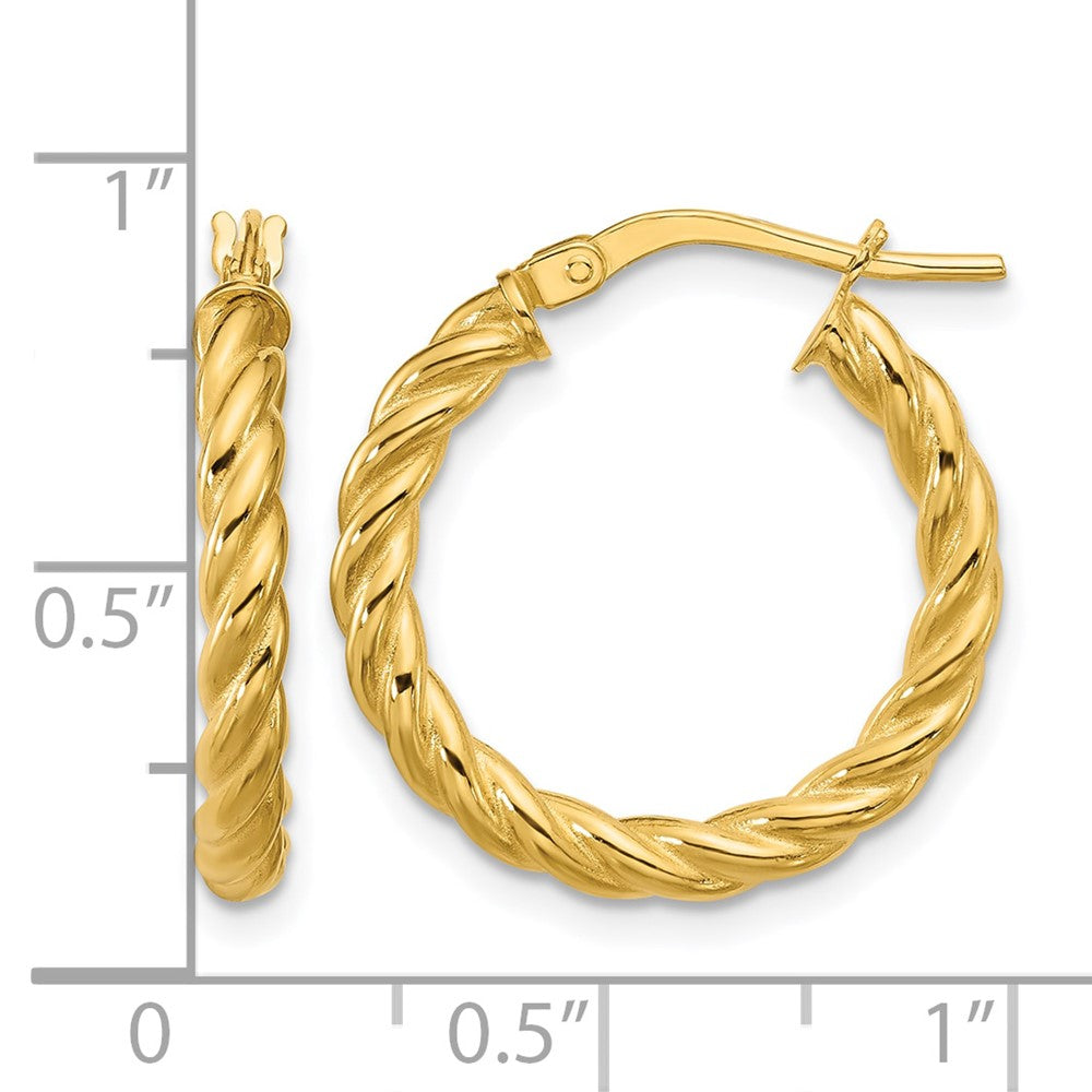 Polished/Twisted Round Hoop Earrings - 3mm