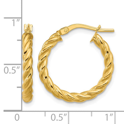Polished/Twisted Round Hoop Earrings - 3mm