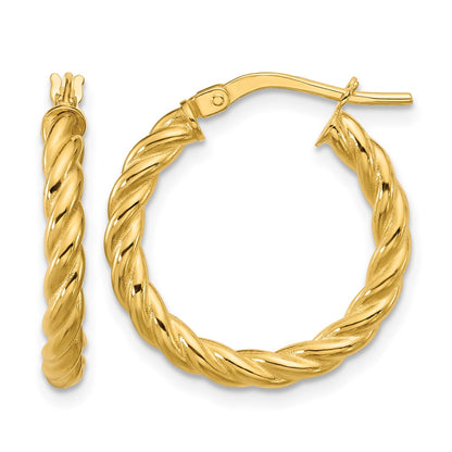 Polished/Twisted Round Hoop Earrings - 3mm