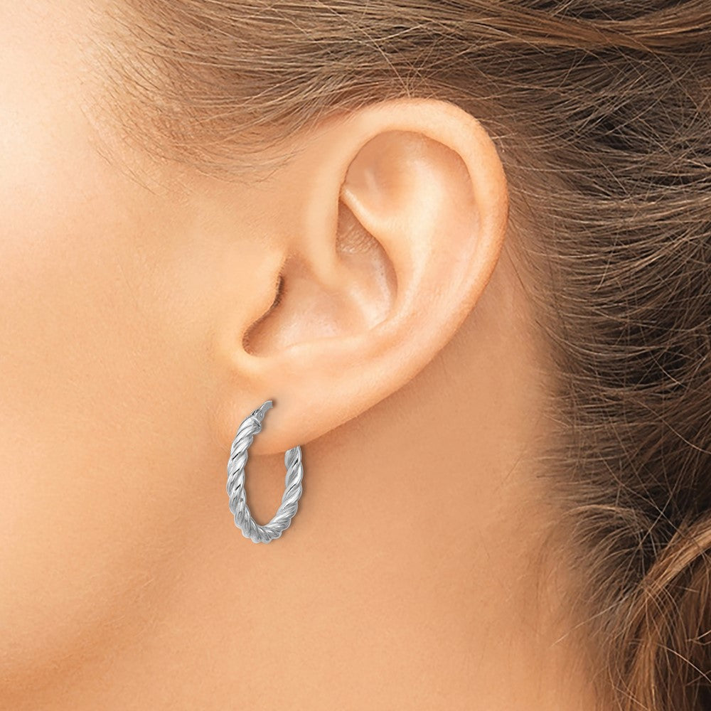 Polished/Twisted Round Hoop Earrings - 3mm
