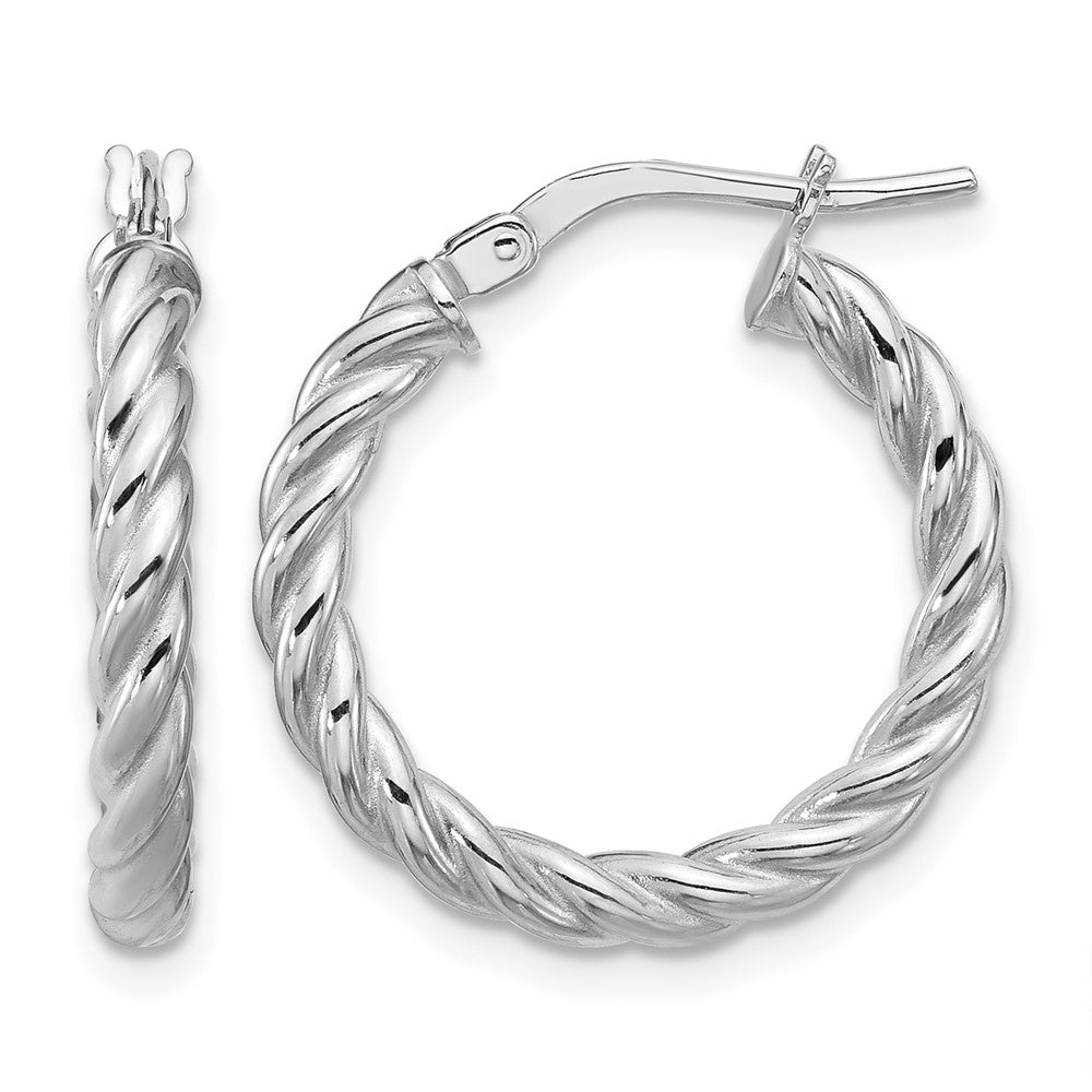 Polished/Twisted Round Hoop Earrings - 3mm