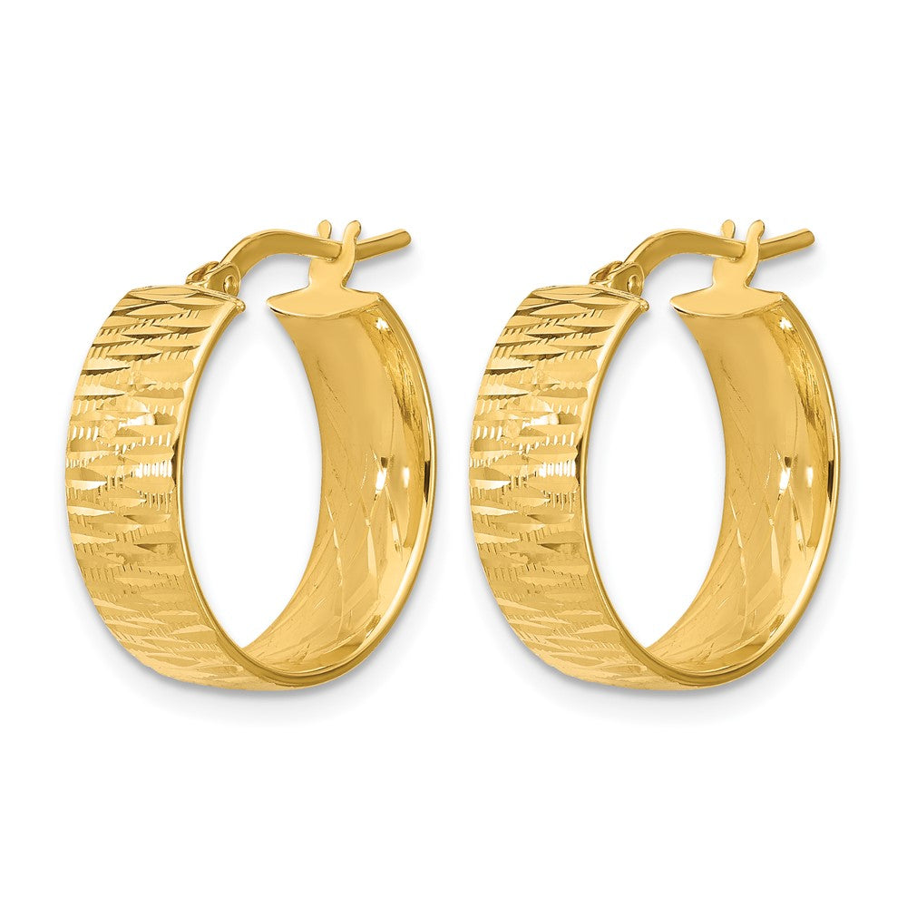 Polished and Diamond-cut Round Hoop Earrings - 6mm