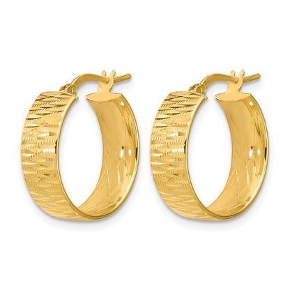 Polished and Diamond-cut Round Hoop Earrings - 6mm