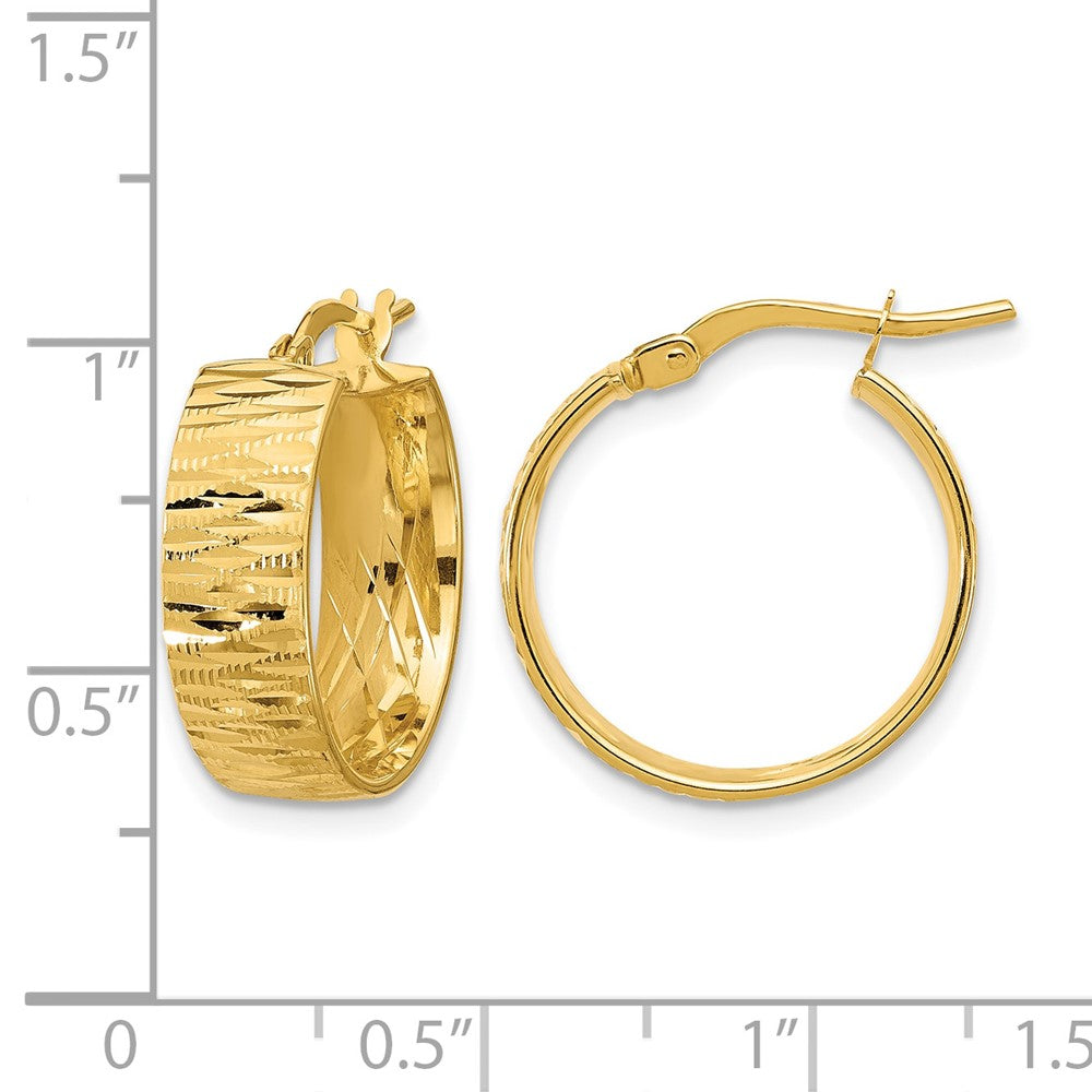 Polished and Diamond-cut Round Hoop Earrings - 6mm