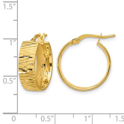 Polished and Diamond-cut Round Hoop Earrings - 6mm