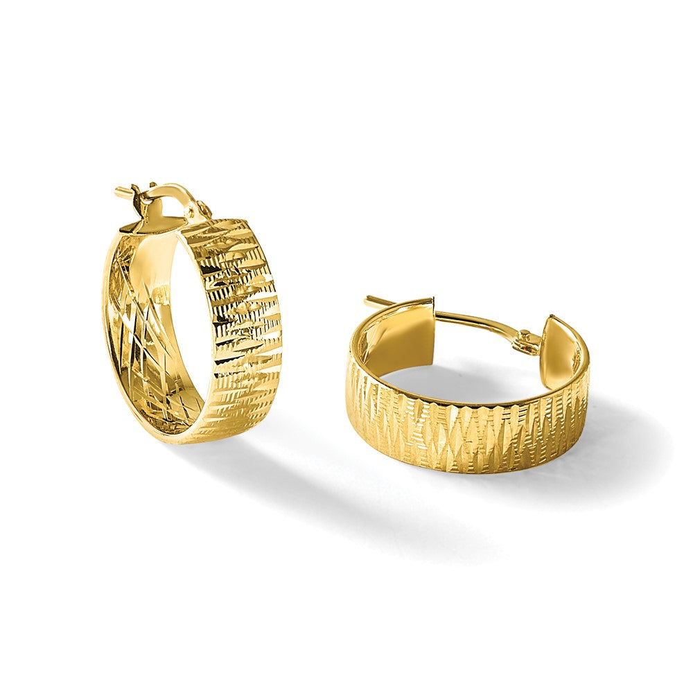 Polished and Diamond-cut Round Hoop Earrings - 6mm