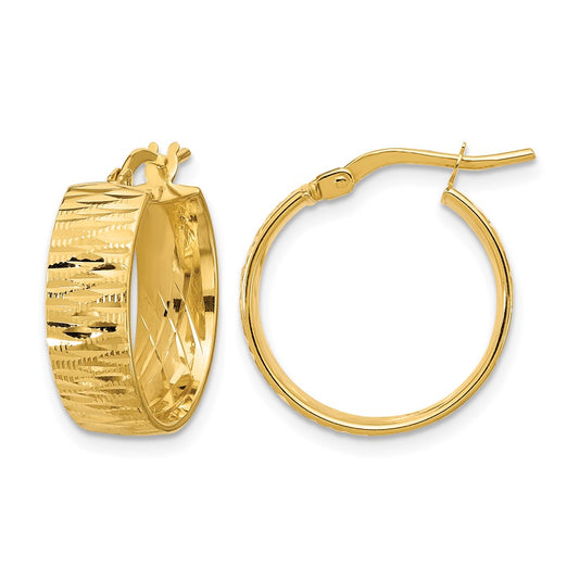 Polished and Diamond-cut Round Hoop Earrings - 6mm