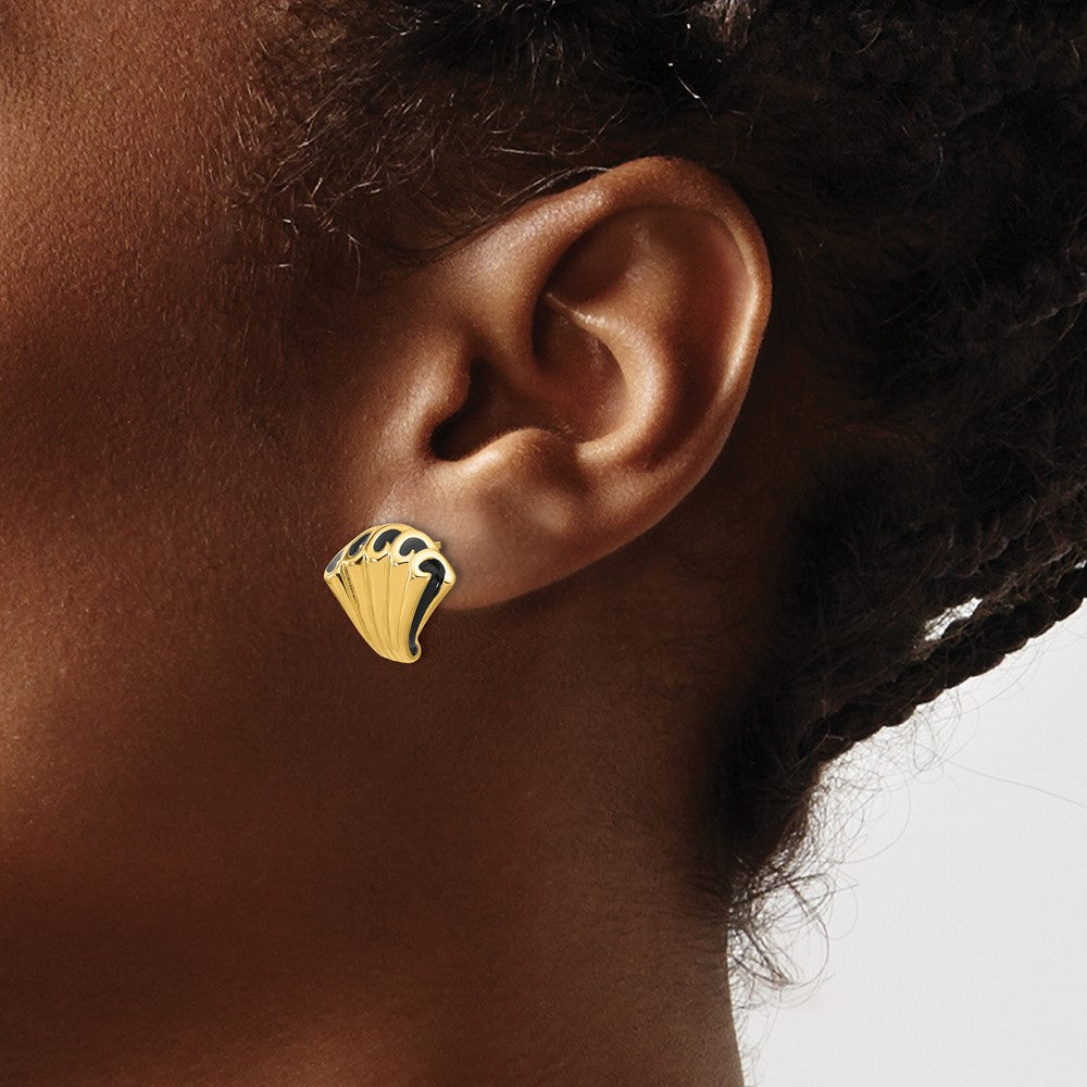 Black Enamel Polished Fancy Post Earrings