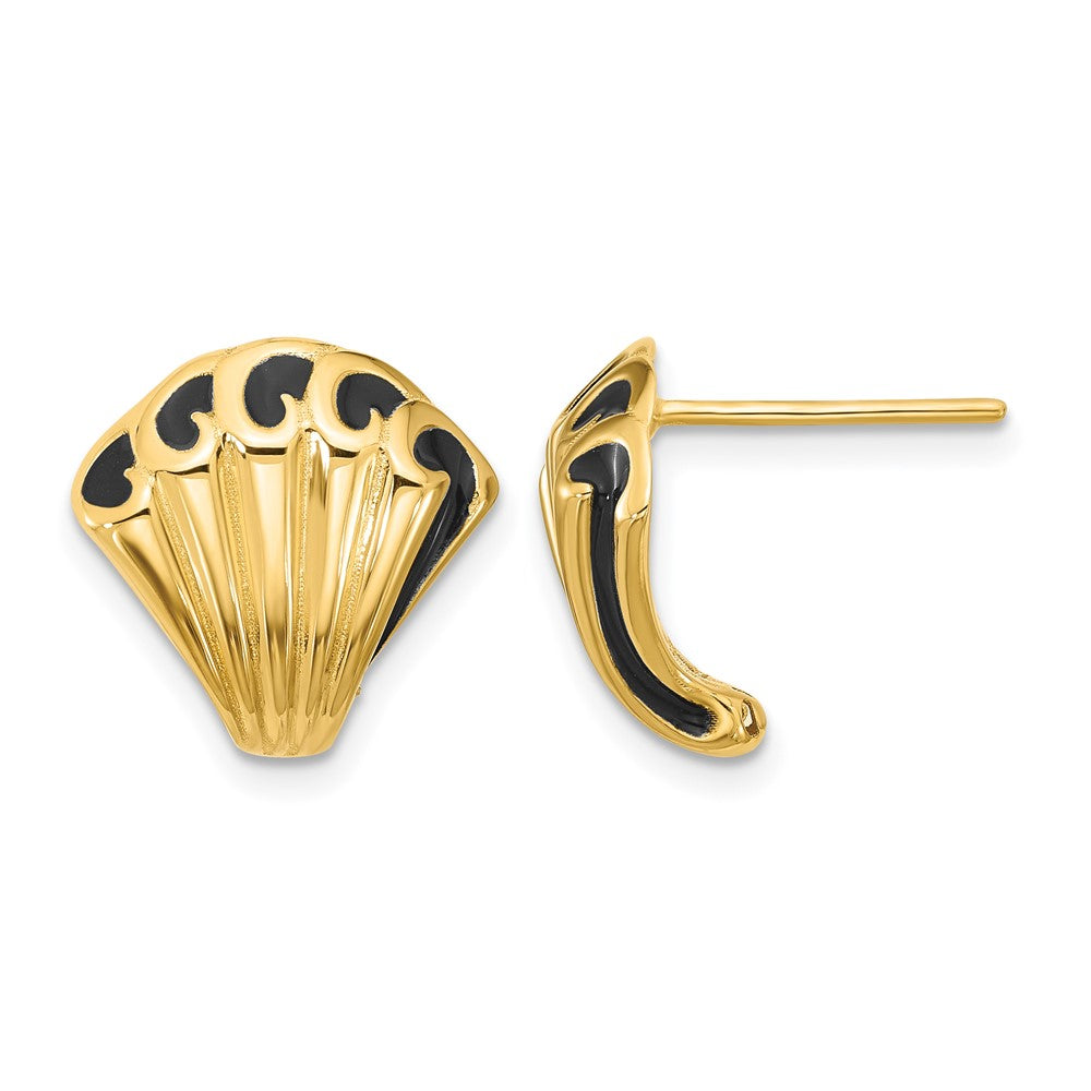 Black Enamel Polished Fancy Post Earrings