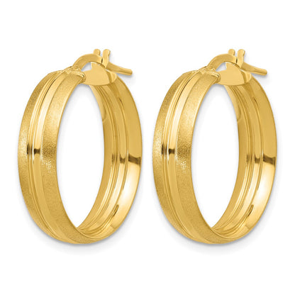 Polished and Satin Round Hoop Earrings - 2.44-2.46g