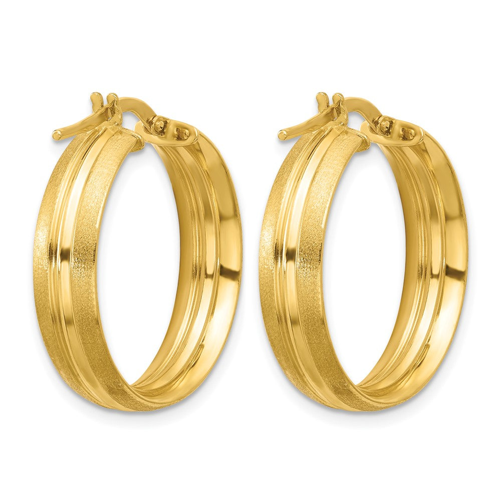Polished and Satin Round Hoop Earrings - 2.44-2.46g