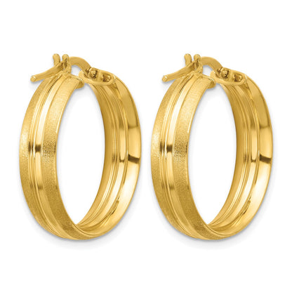 Polished and Satin Round Hoop Earrings - 2.44-2.46g