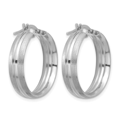 Polished and Satin Round Hoop Earrings - 2.44-2.46g