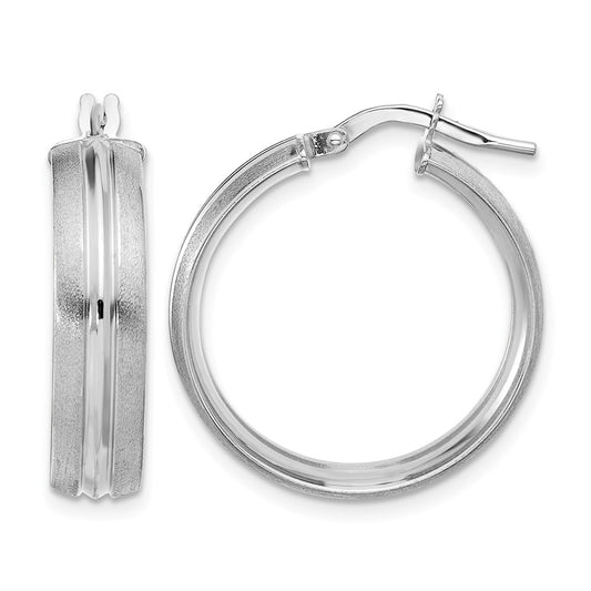 Polished and Satin Round Hoop Earrings - 2.44-2.46g