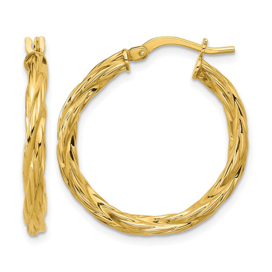 Polished Twisted Round Hoop Earrings - 1.55g