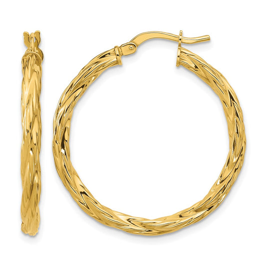 Polished Twisted Round Hoop Earrings - 2.75mm, 1.94g