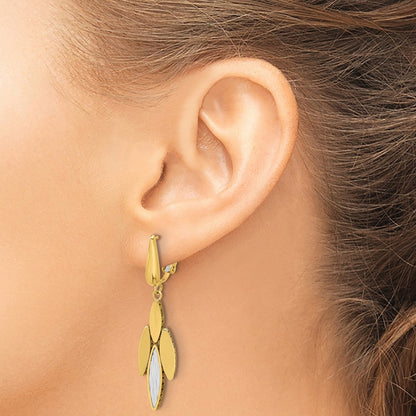 Polish/Dia-cut Fancy Dangle Omega Earrings
