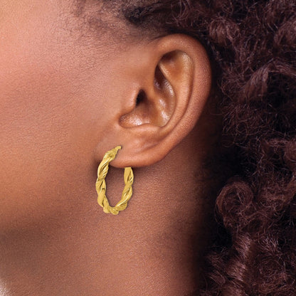 Polished and Twisted Round Hoop Earrings - 2.53g
