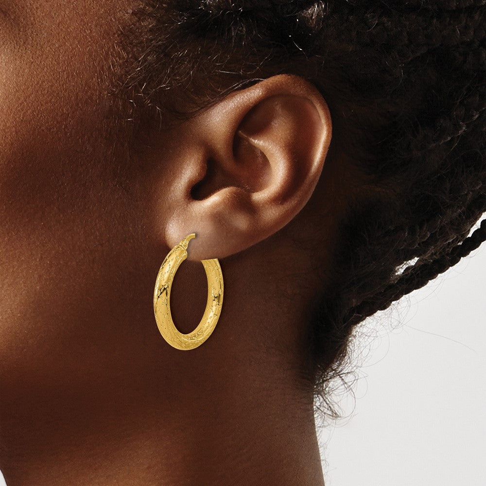 Polished Patterned Round Hoop Earrings - 3.04g