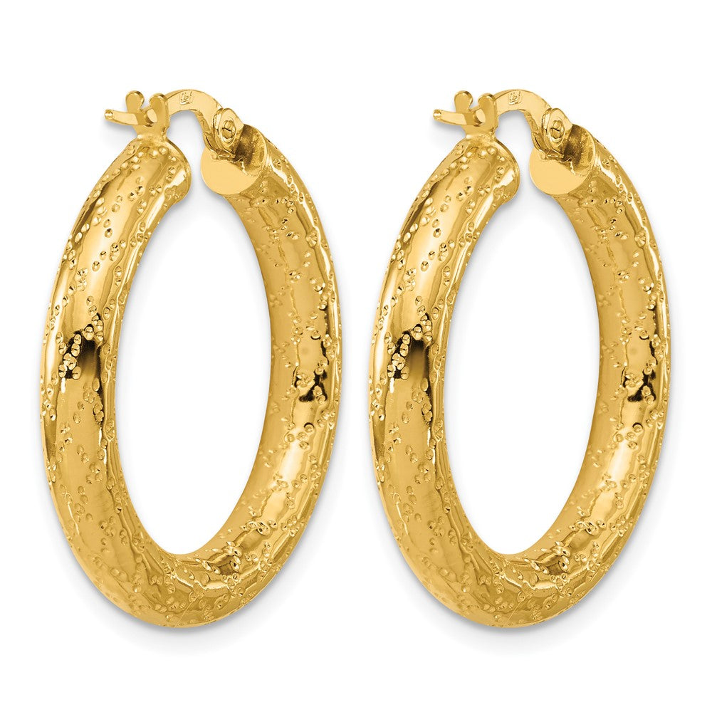 Polished Patterned Round Hoop Earrings - 3.04g