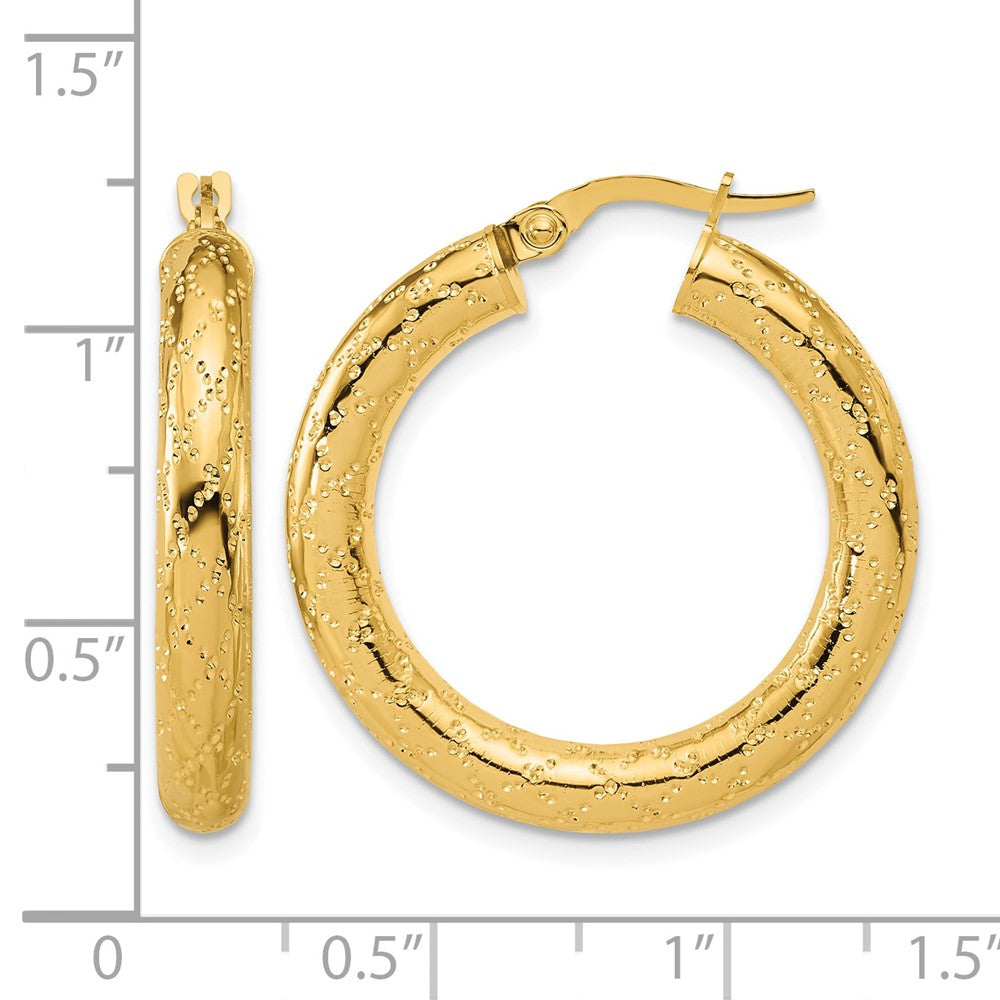 Polished Patterned Round Hoop Earrings - 3.04g