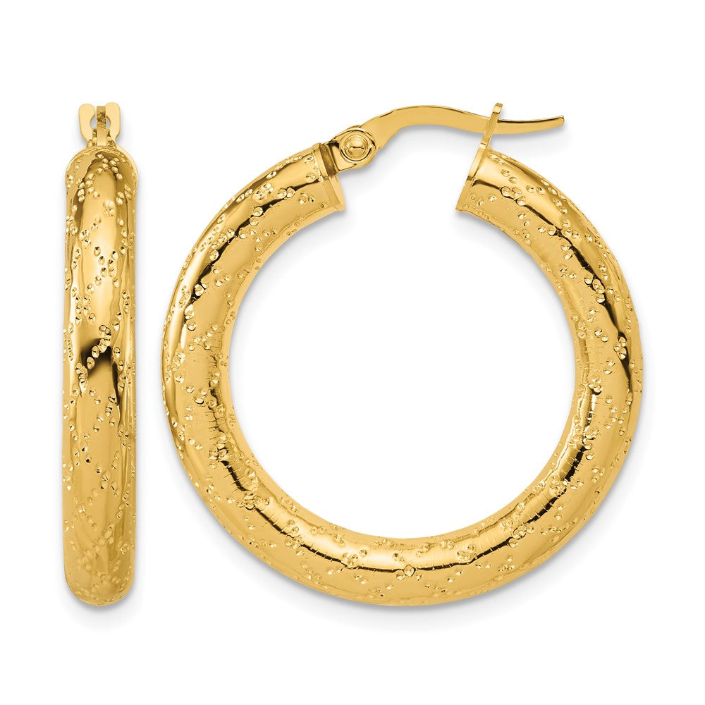 Polished Patterned Round Hoop Earrings - 3.04g