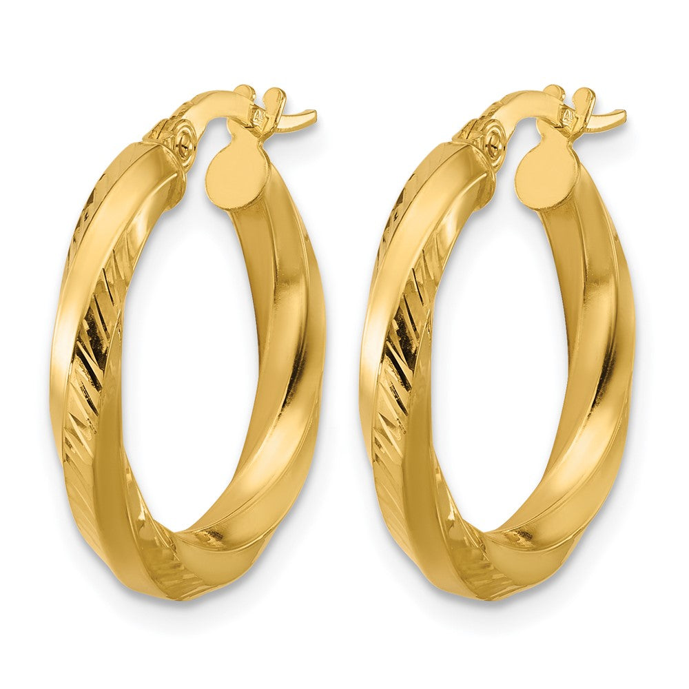 Polished and Diamond-cut Round Hoop Earrings - 3mm, 1.58g