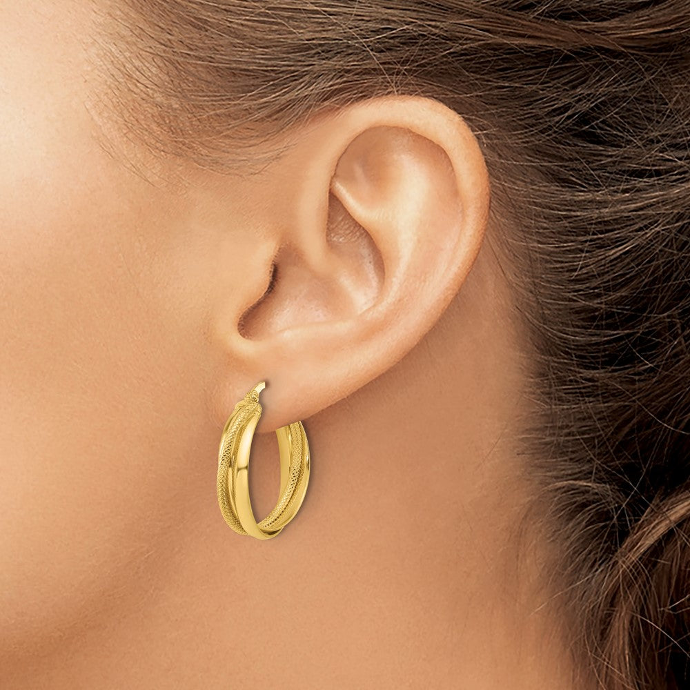 Polished and Diamond-cut Round Hoop Earrings - 3mm, 1.58g