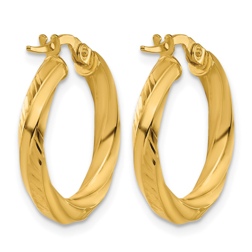 Polished and Diamond-cut Round Hoop Earrings - 3mm, 1.58g