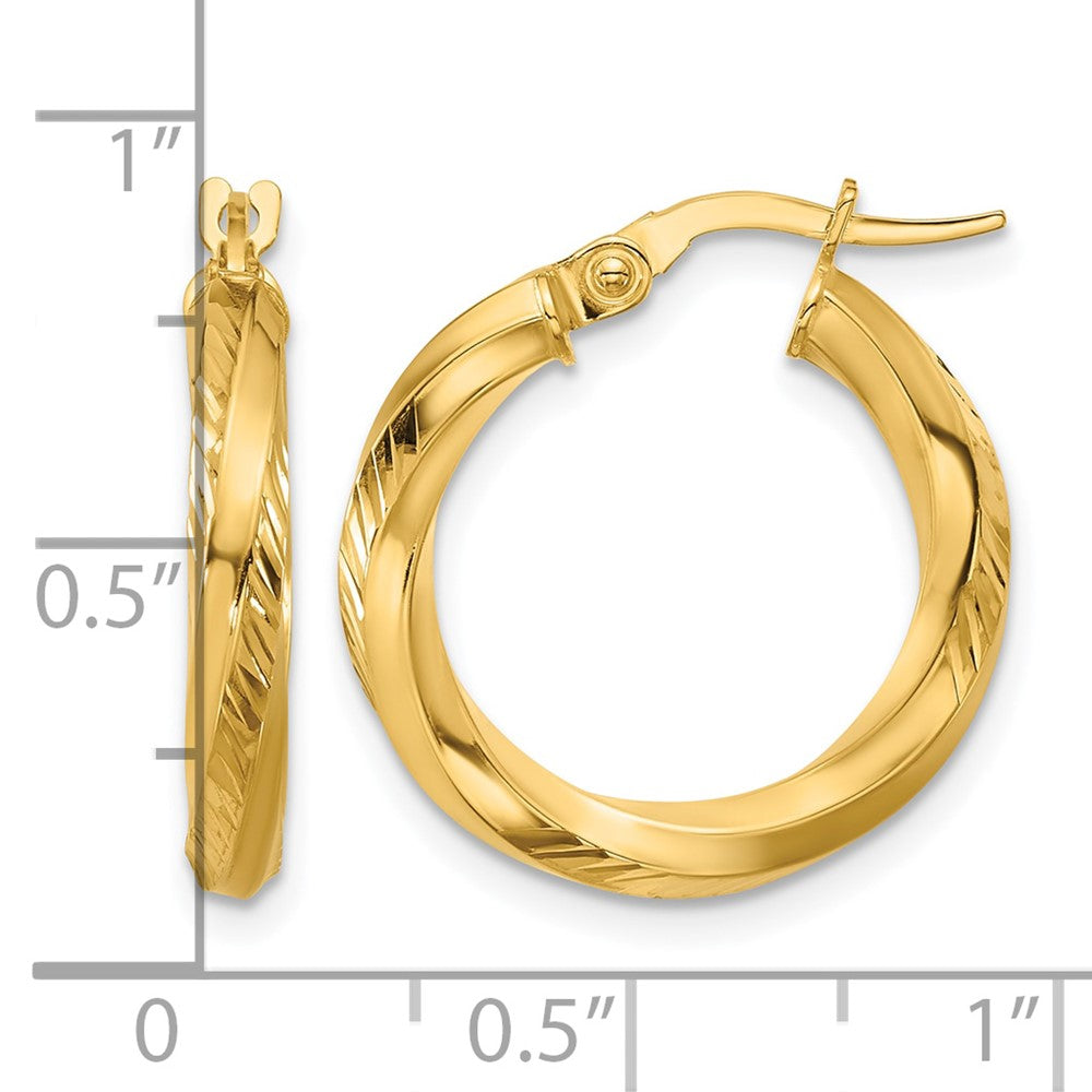 Polished and Diamond-cut Round Hoop Earrings - 3mm, 1.58g